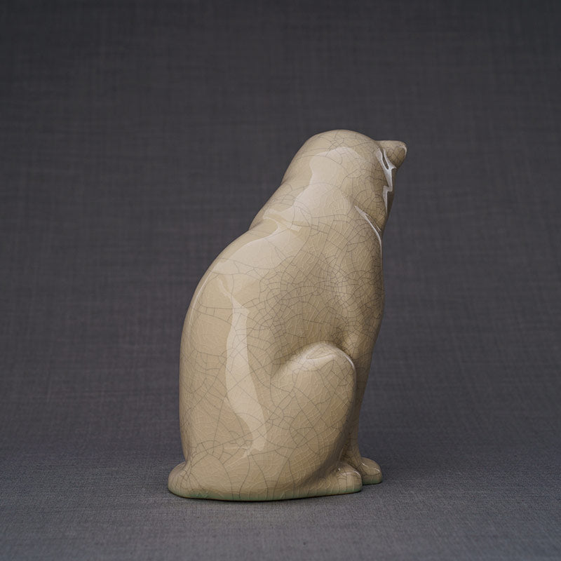 Sitting Cat Cremation Urn For Pets Ashes Crackle Glaze Rear View