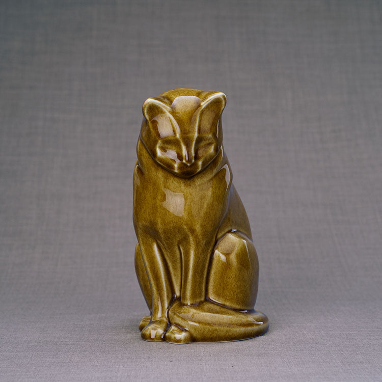 Sitting Cat Cremation Urn For Pets Ashes Dark Sand Front View