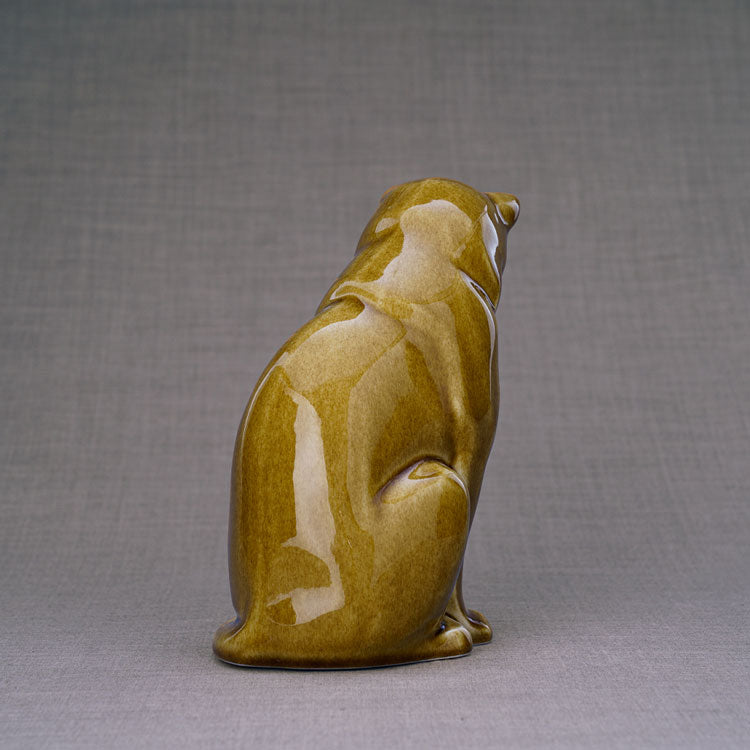Sitting Cat Cremation Urn For Pets Ashes Dark Sand Rear View