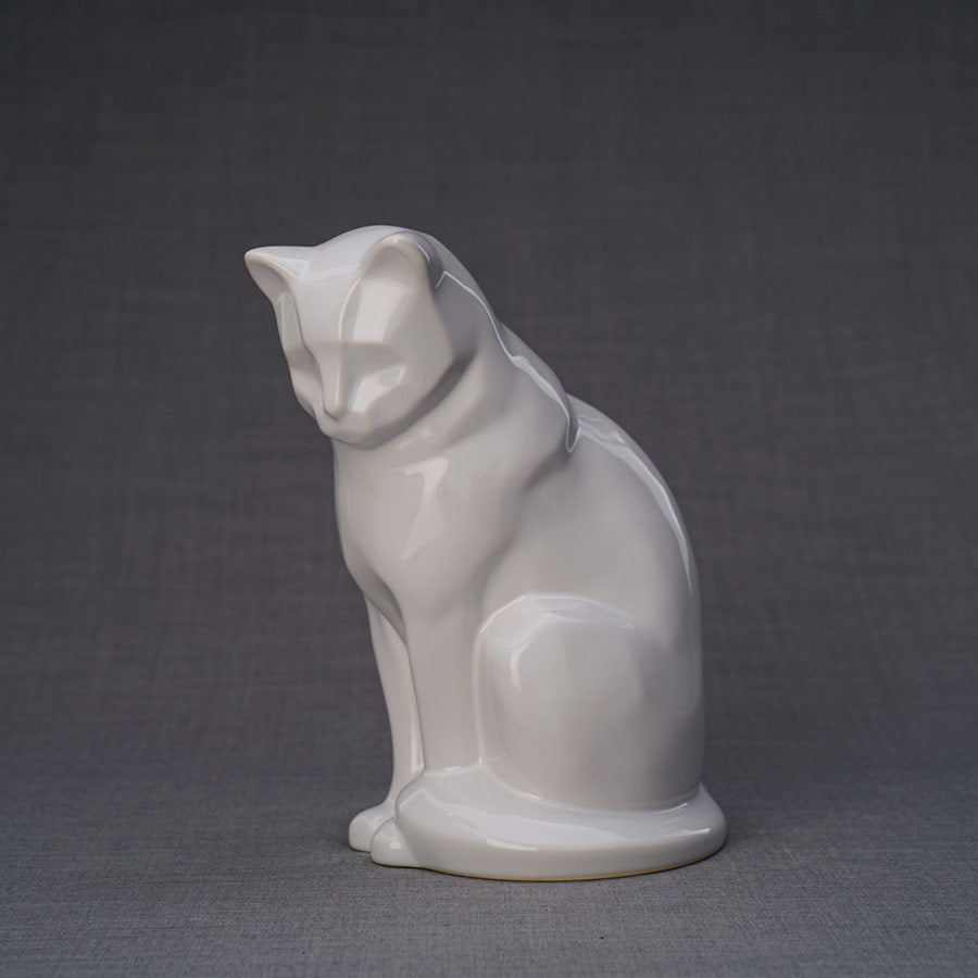 Sitting Cat Cremation Urn For Pets Ashes White Front View