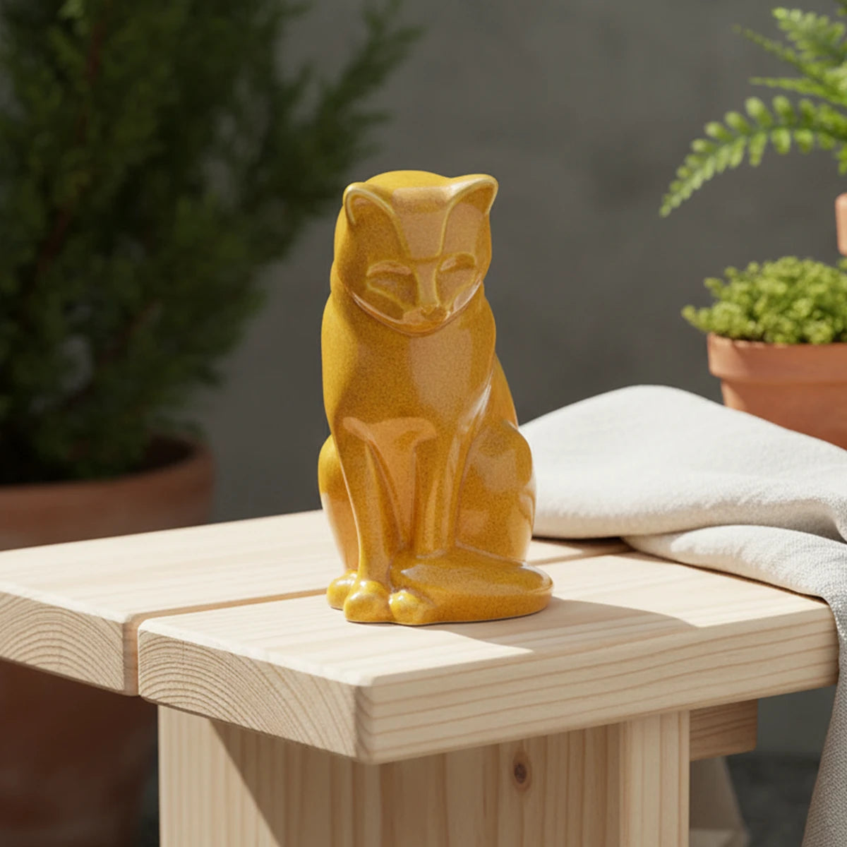 Sitting Cat Urn for Ashes in Amber