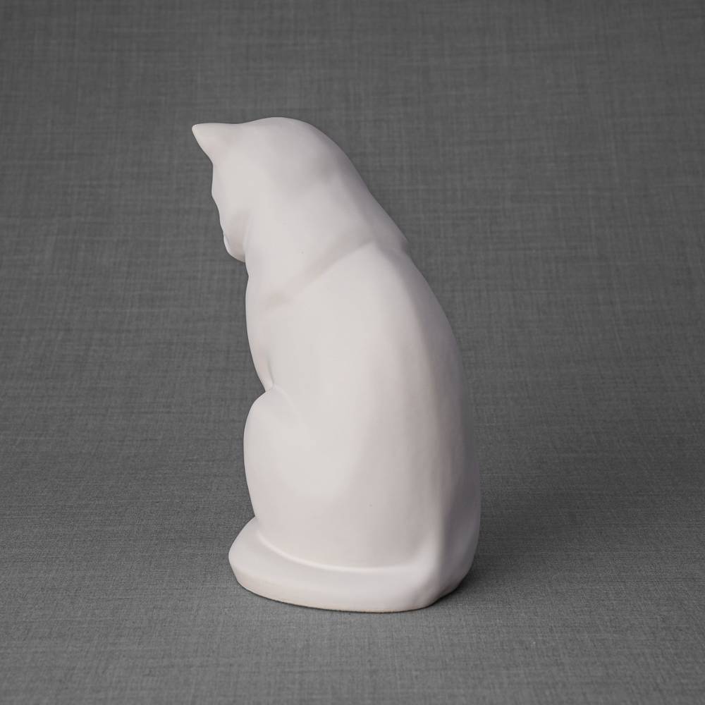 Sitting Cat Urn for Ashes in Matte White Back