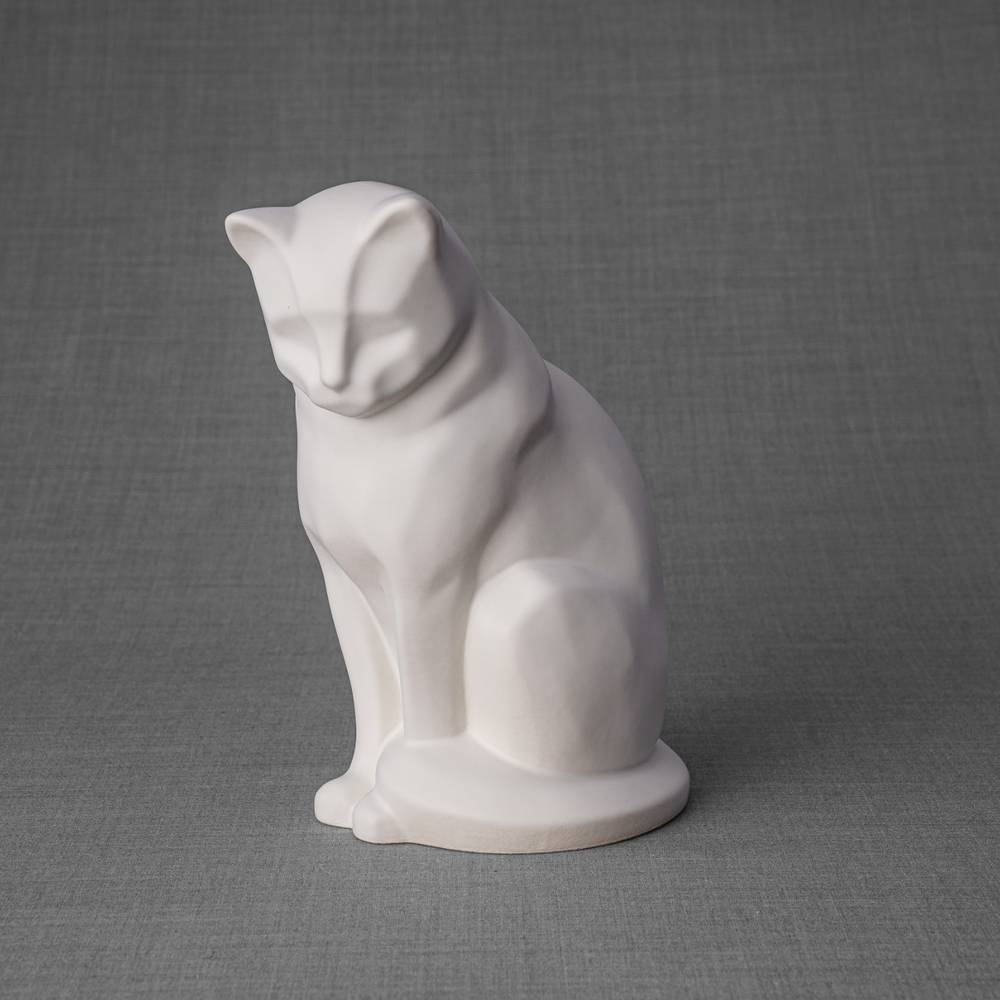 Sitting Cat Urn for Ashes in Matte White Left