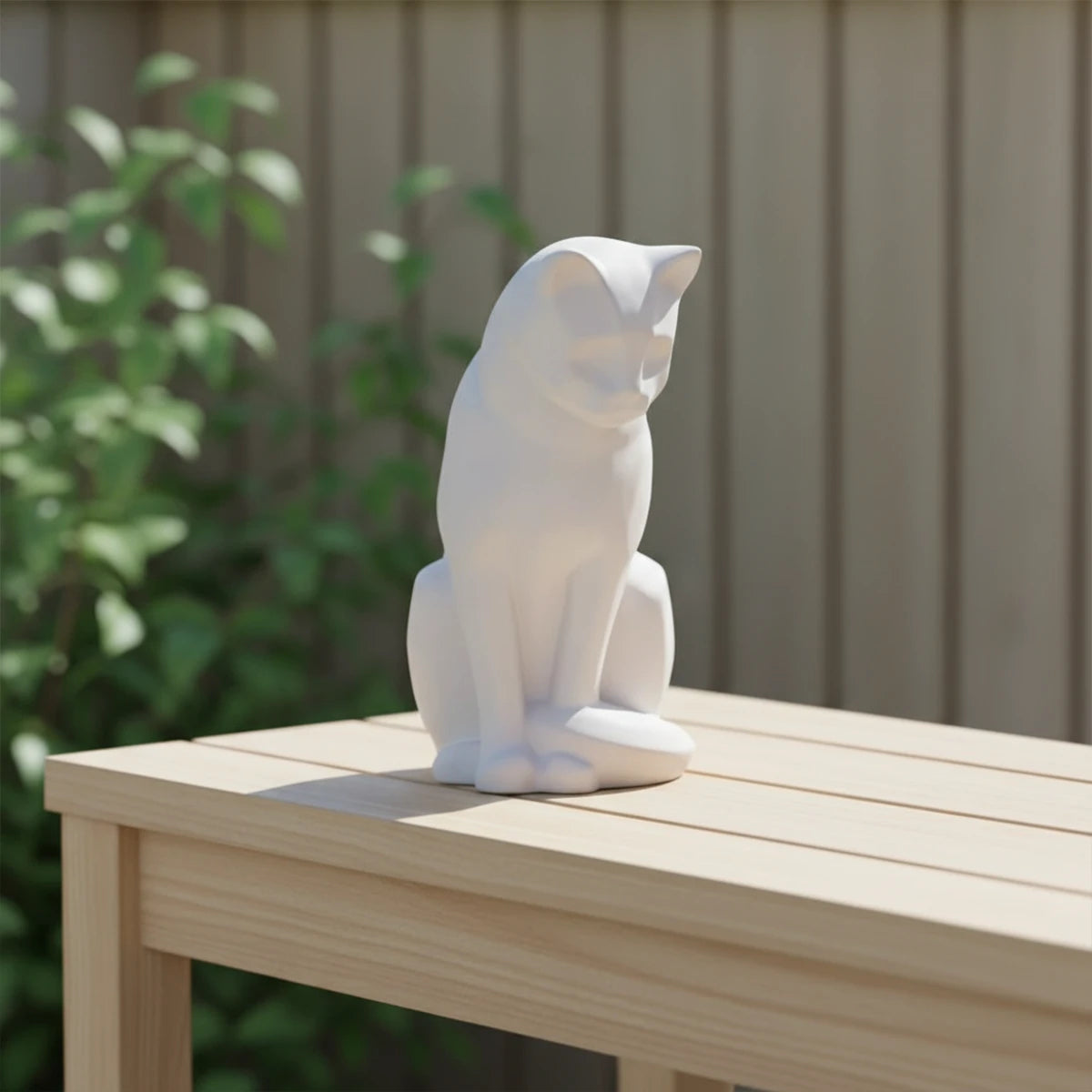 Sitting Cat Urn for Ashes in Matte White Outside