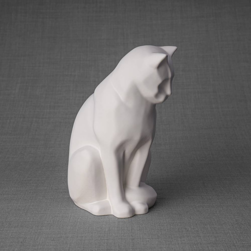 Sitting Cat Urn for Ashes in Matte White Right