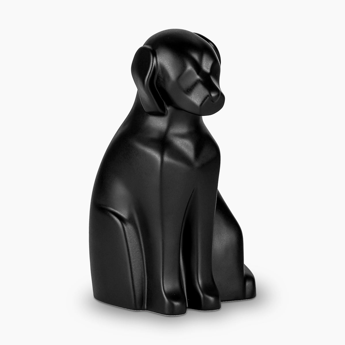 Sitting Dog Pet Urn for Ashes in Matte Black Facing Right
