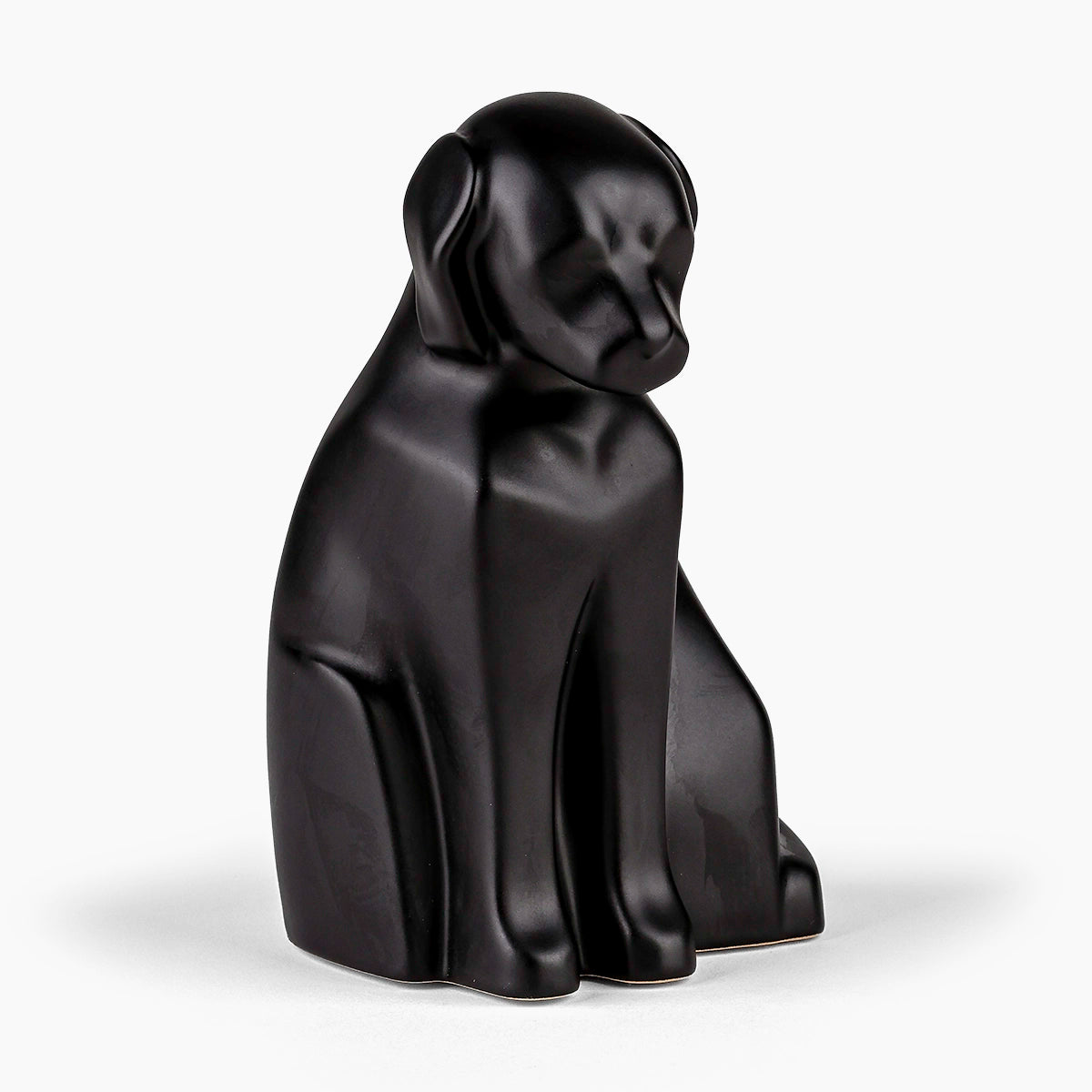Sitting Dog Pet Urn for Ashes in Matte Black Medium Facing Right