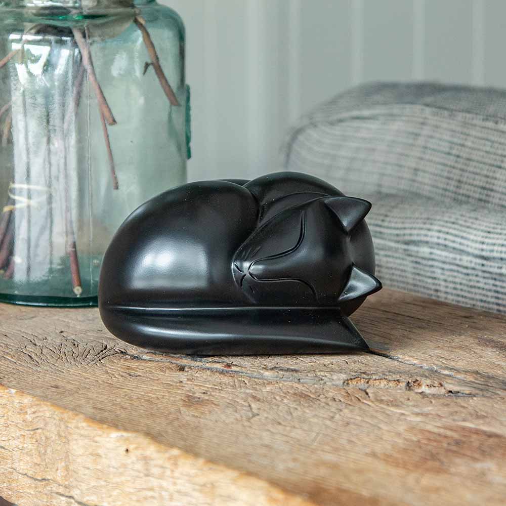 Sleeping Cat Resin Urn in Black