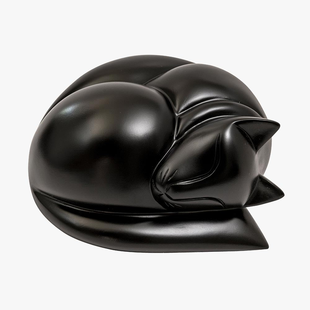 Sleeping Cat Resin Urn in Black
