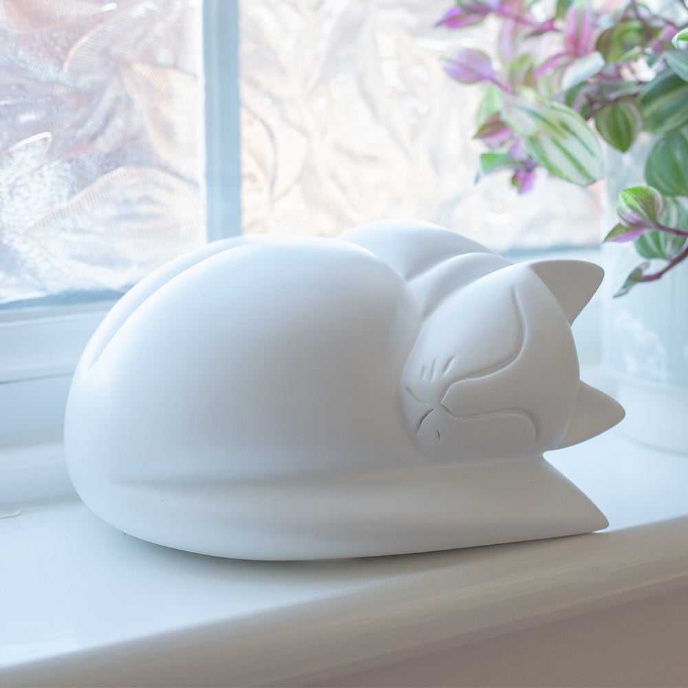 Sleeping Cat Resin Urn in White