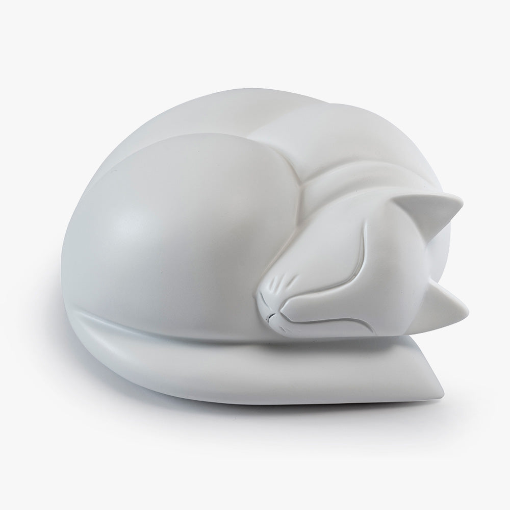 Sleeping Cat Resin Urn in White