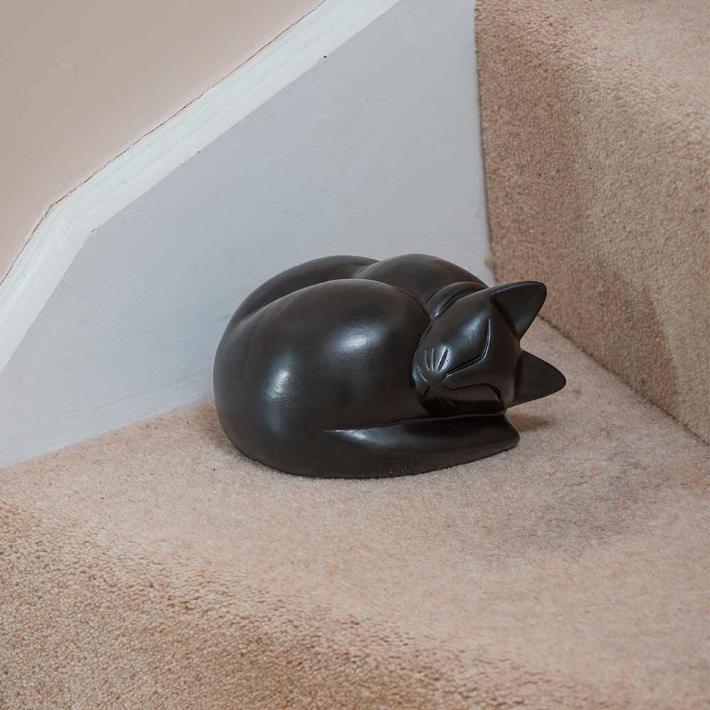 Sleeping Cat Urn for Ashes - Black