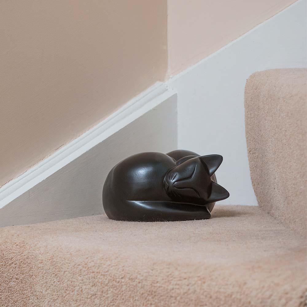 Sleeping Cat Urn for Ashes - Black