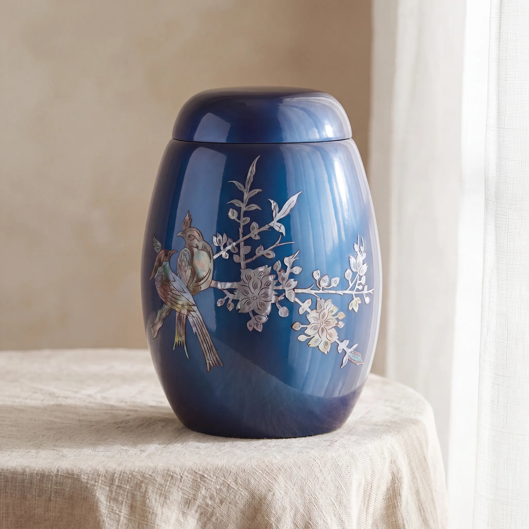 Songbird Fibreglass Adult Cremation Urn for Ashes in Blue