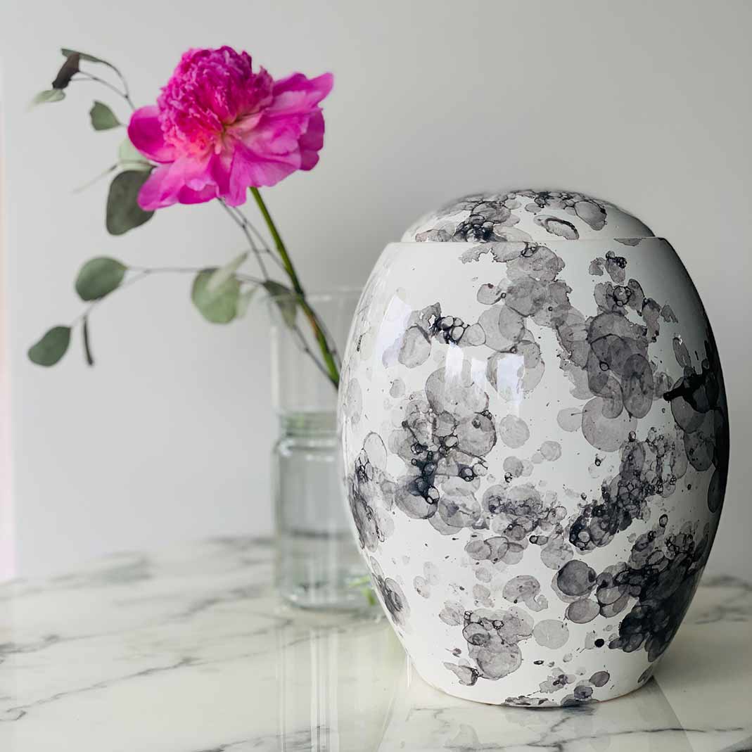 Splash Modern Adult Cremation Urn for Ashes in White