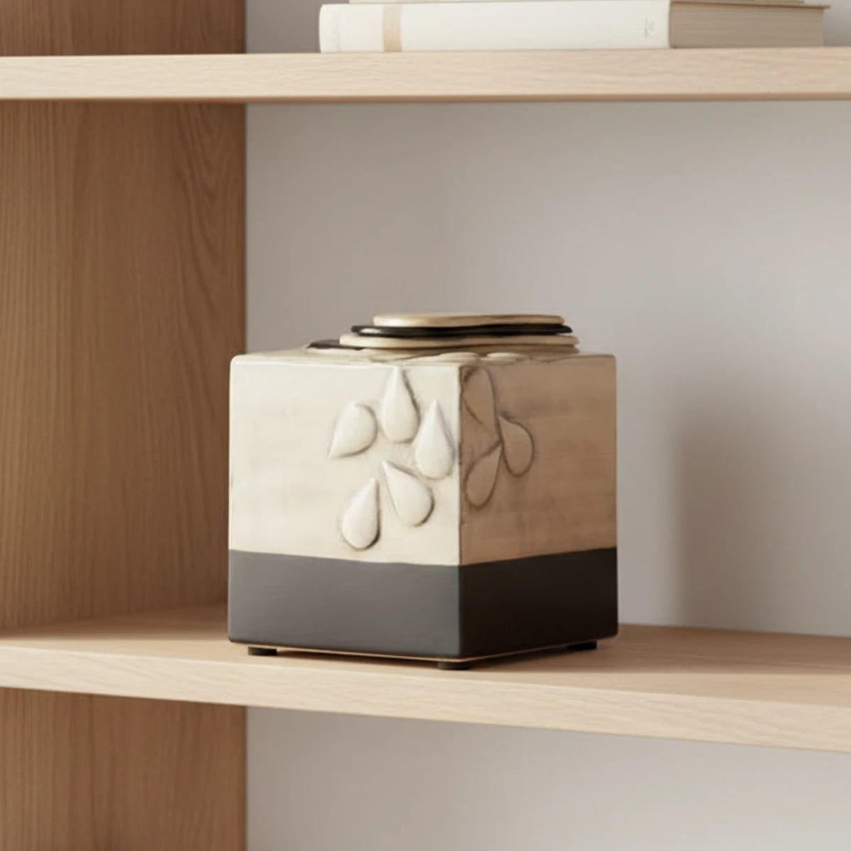 Teardrop Cube Adult Cremation Urn for Asheson Bookshelf in Home