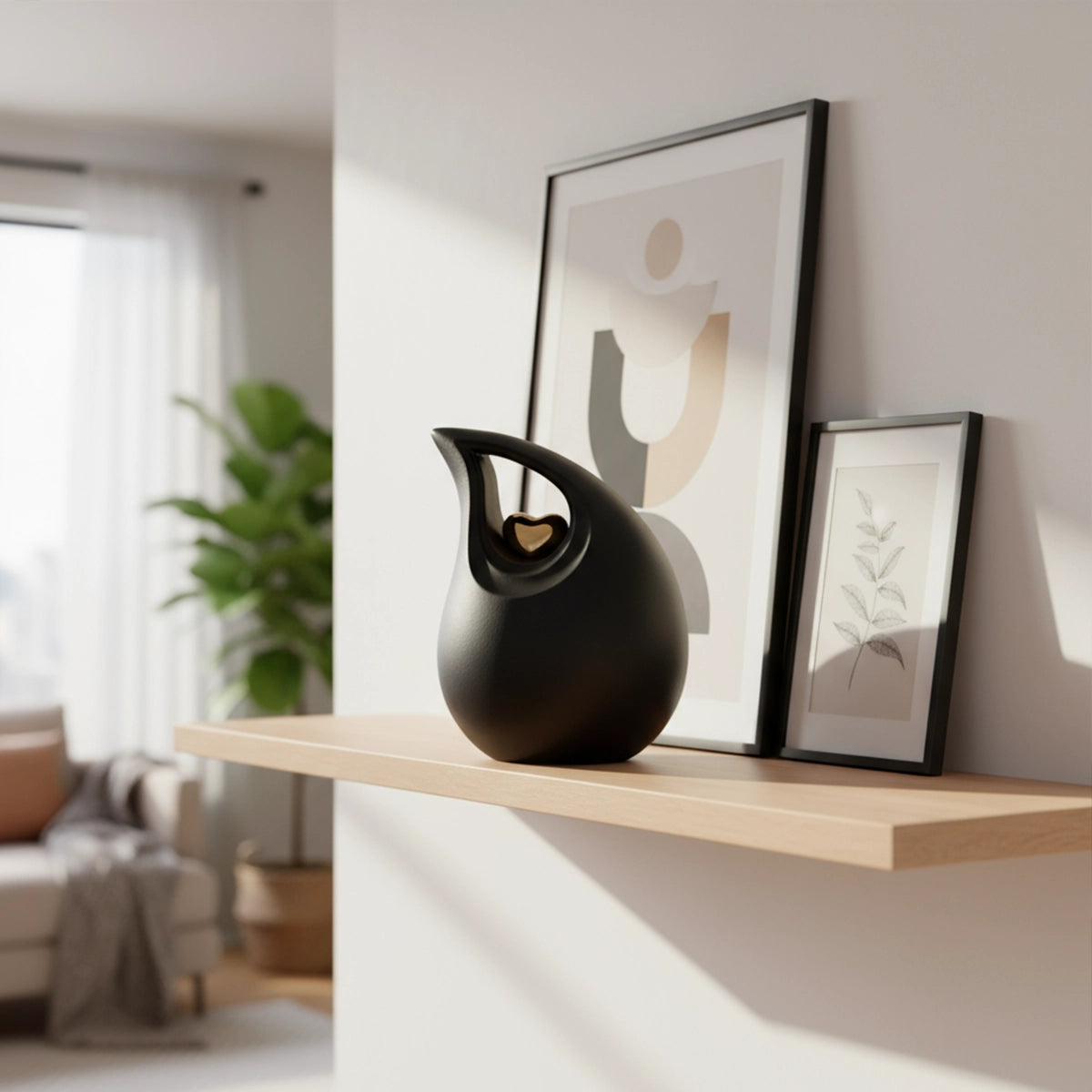 Teardrop Heart Cremation Urn for Ashes in Black and Gold