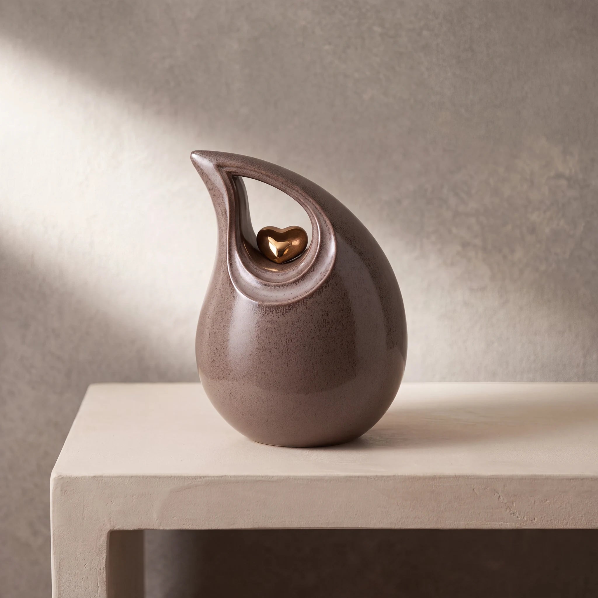 Teardrop Heart Cremation Urn for Ashes in Brown and Gold