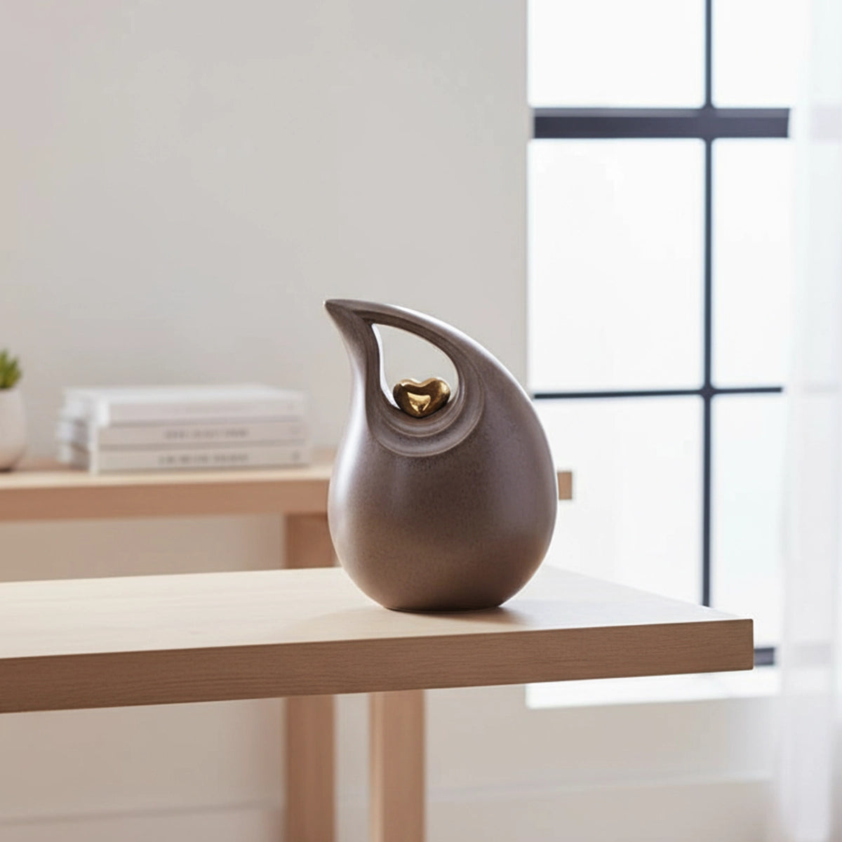Teardrop Heart Cremation Urn for Ashes in Brown and Gold
