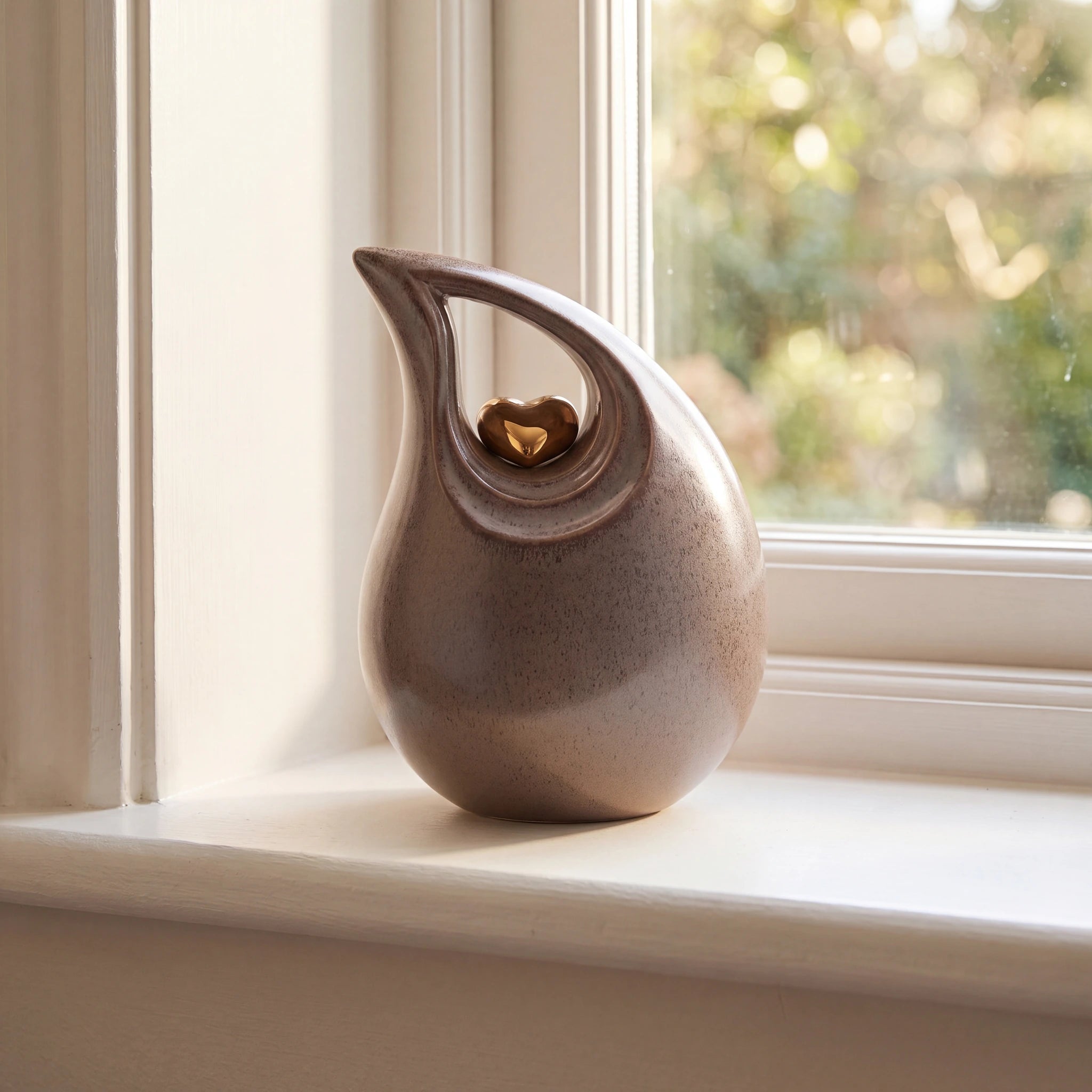 Teardrop Heart Cremation Urn for Ashes in Brown and Gold