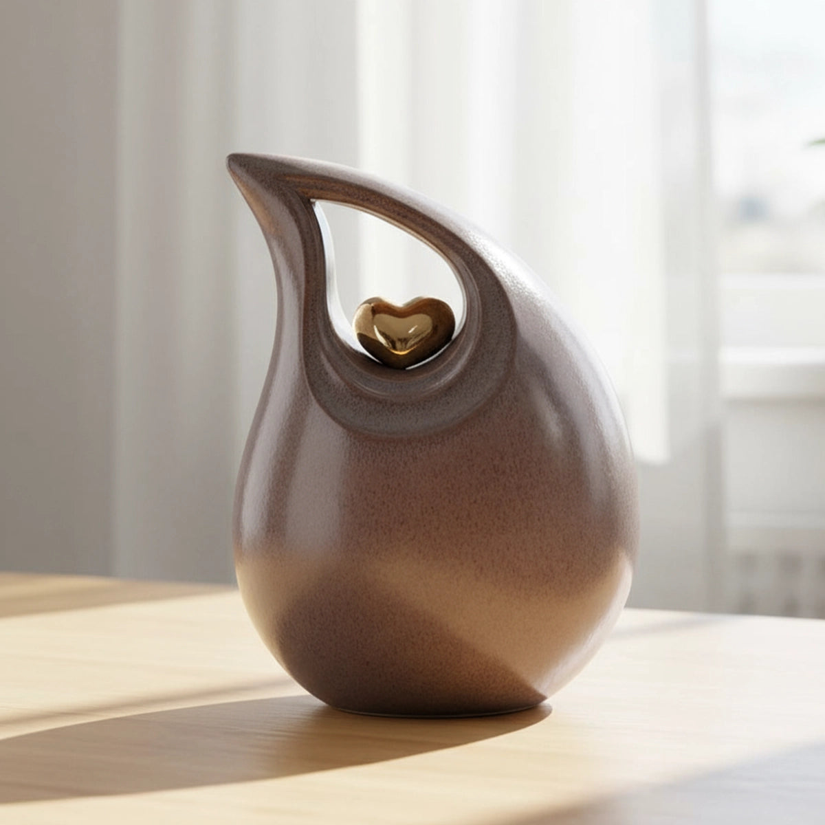Teardrop Heart Cremation Urn for Ashes in Brown and Gold