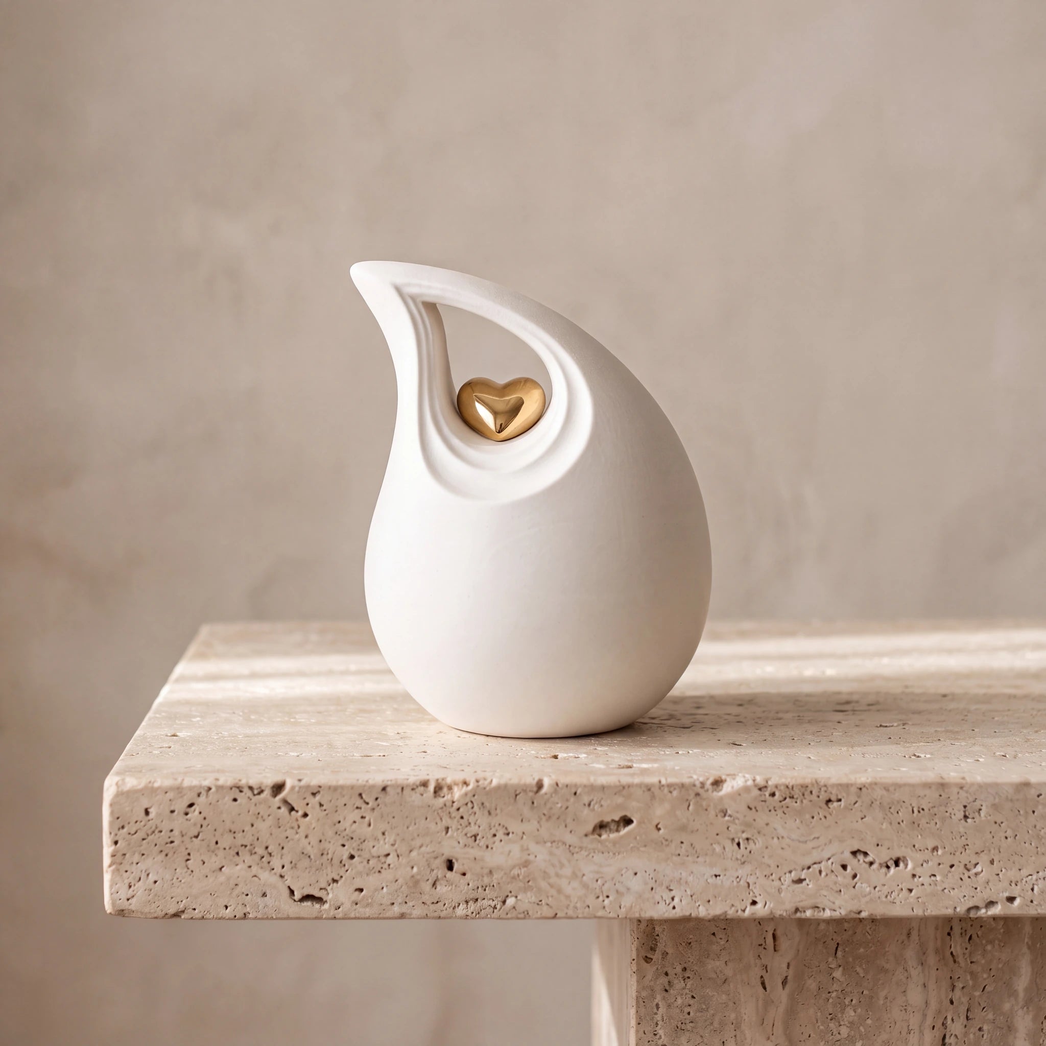 Teardrop Heart Cremation Urn for Ashes in White and Gold