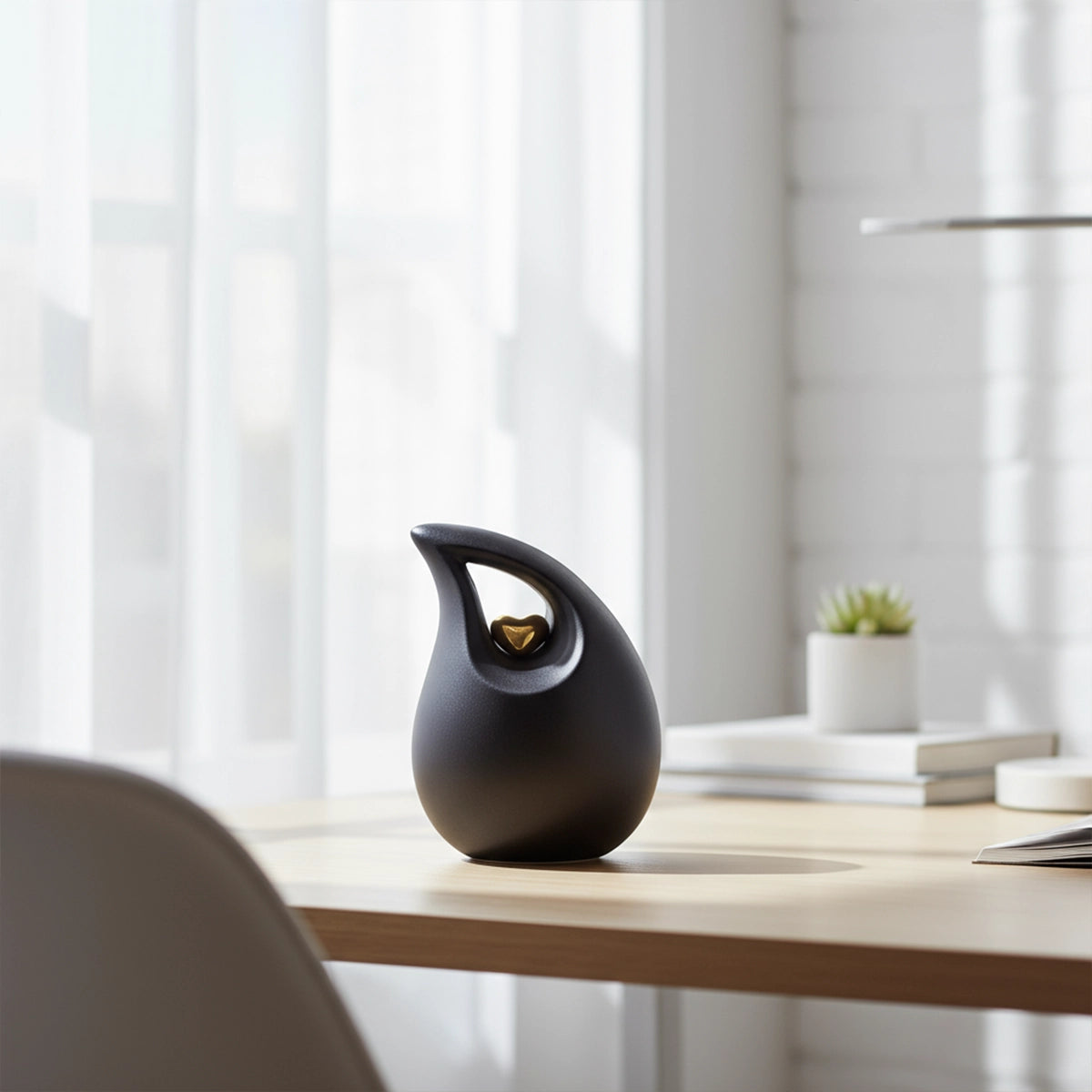 Teardrop Heart Medium Urn for Ashes in Black and Gold