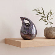 Teardrop Heart Small Urn for Ashes in Blue and Silver