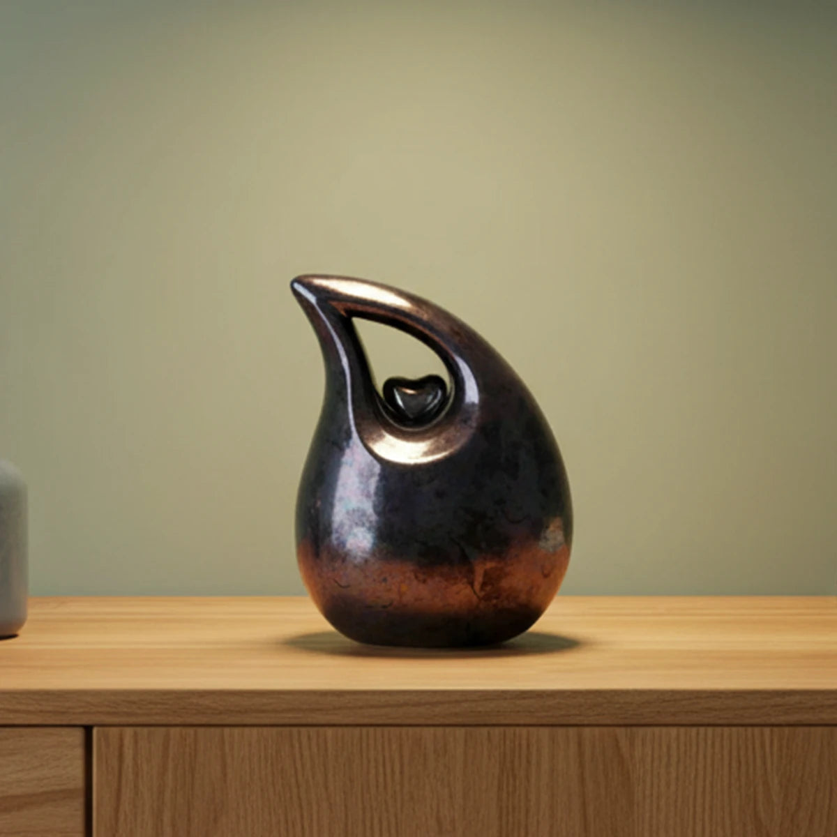 Teardrop Heart Small Urn for Ashes in Blue and Silver