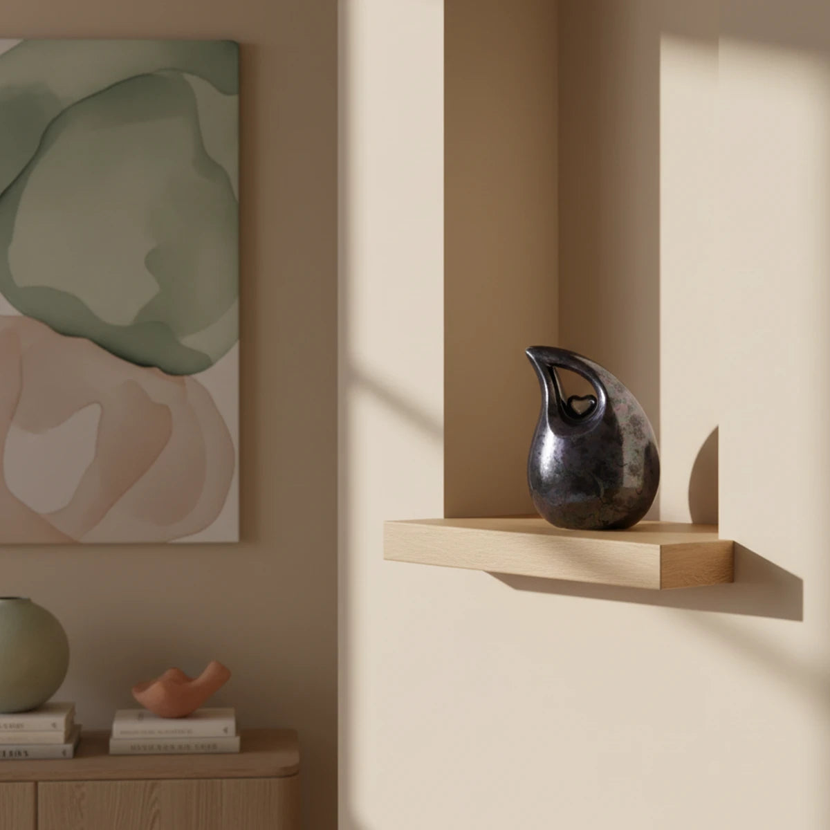 Teardrop Heart Small Urn for Ashes in Blue and Silver