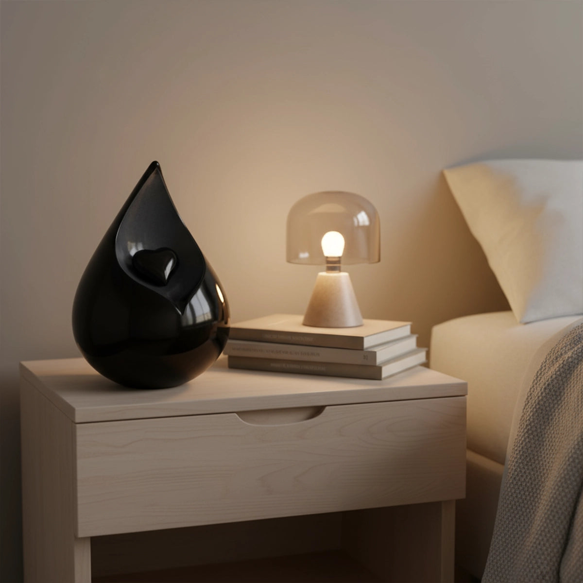 Teardrop Urn for Ashes with Heart in Black and Grey