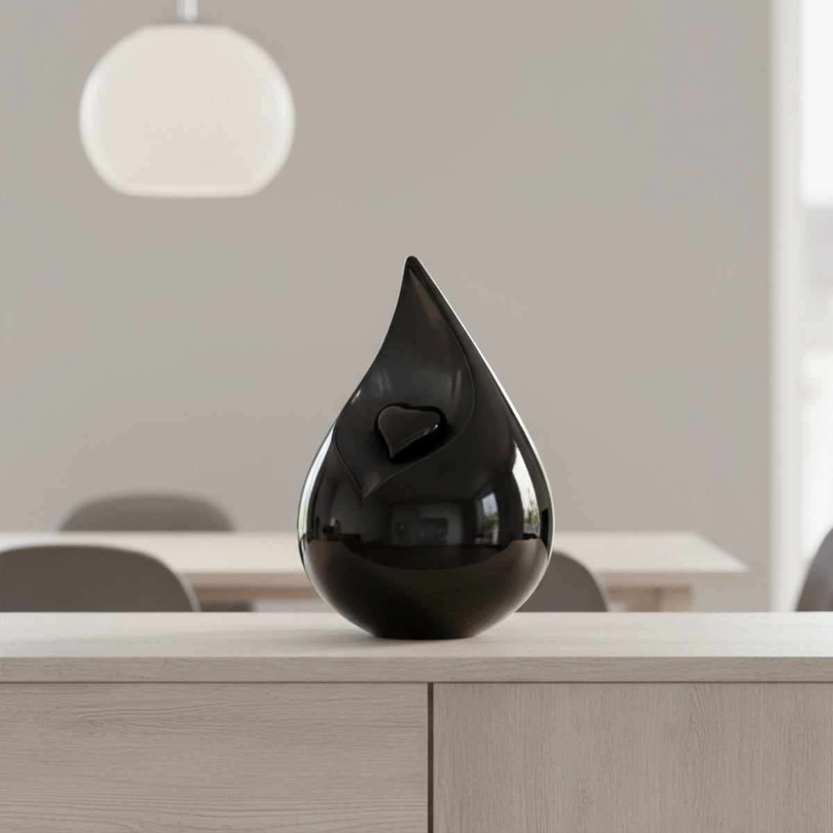Teardrop Urn for Ashes with Heart in Black and Grey