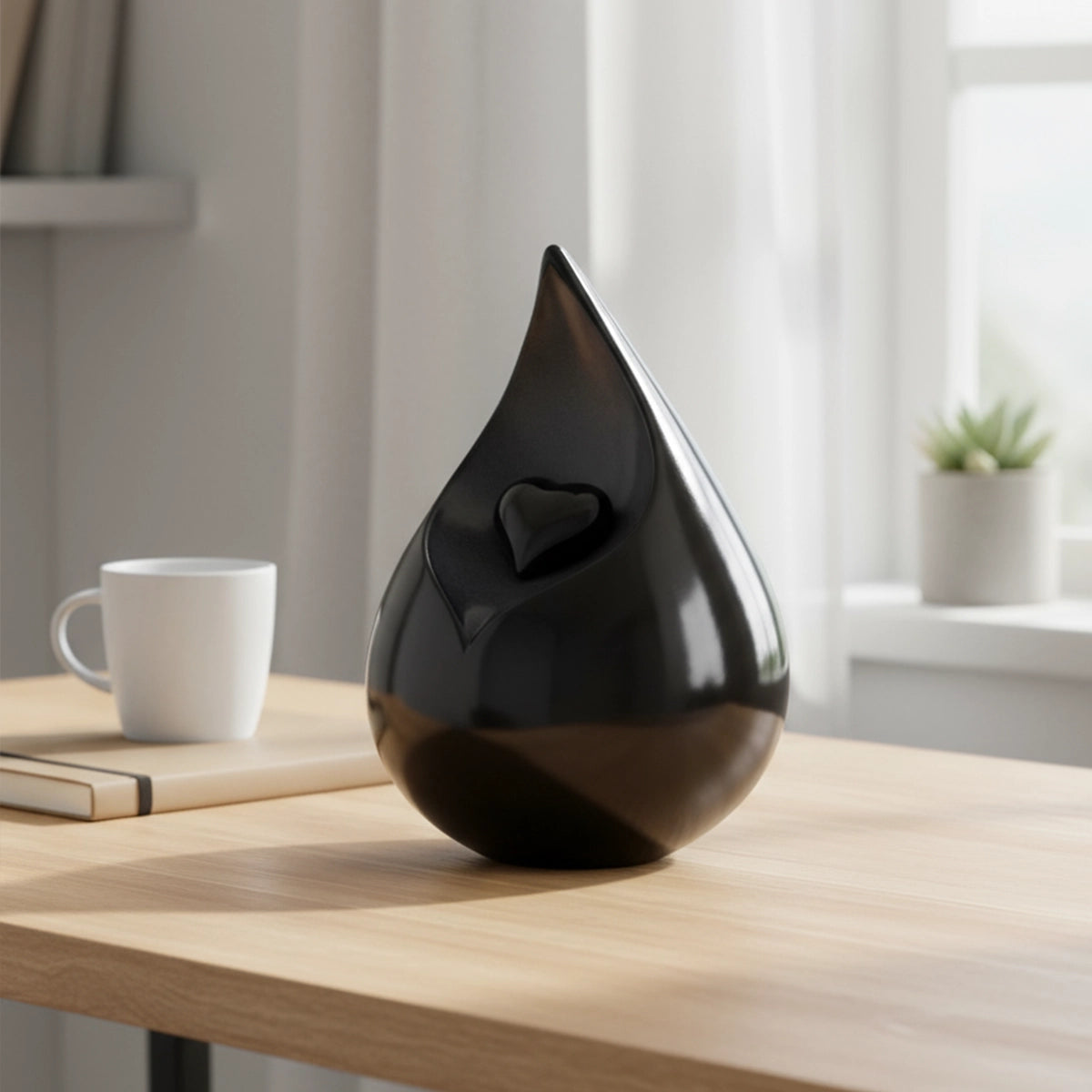 Teardrop Urn for Ashes with Heart in Black and Grey