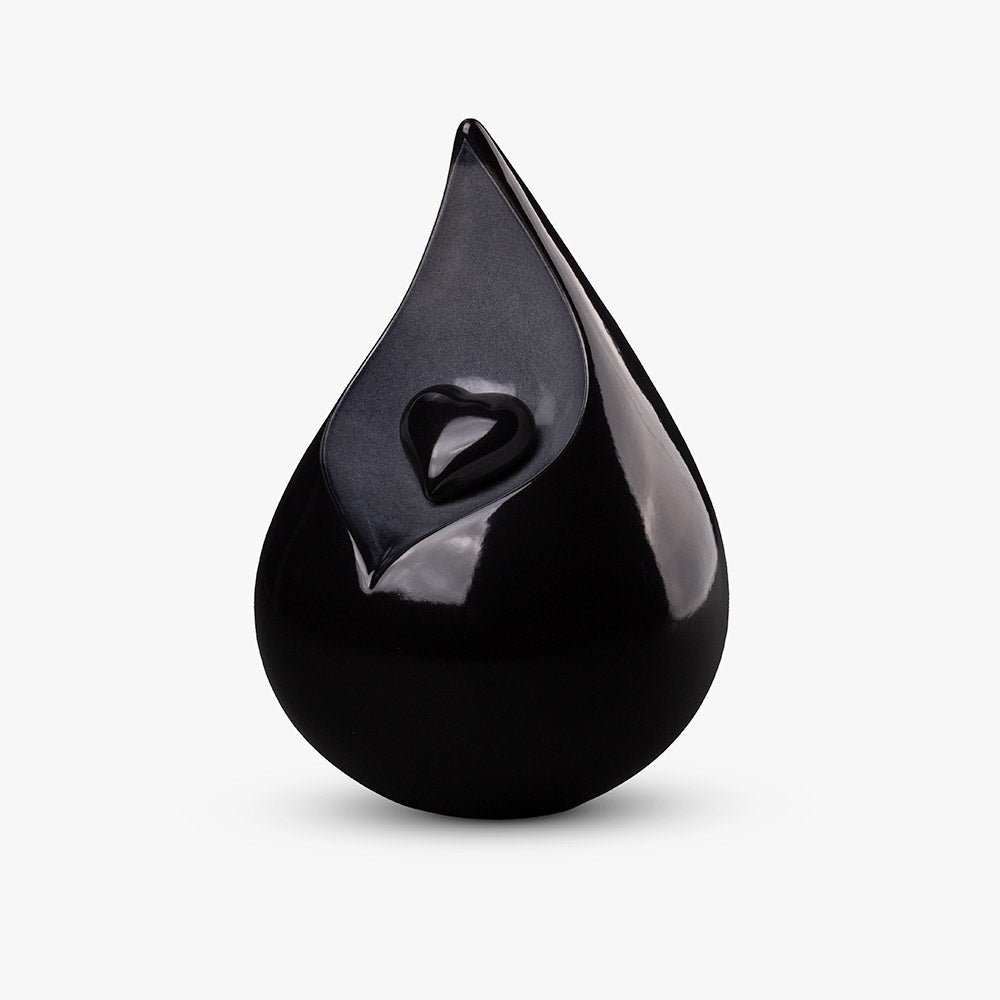Teardrop Urn for Ashes with Heart in Black and Grey