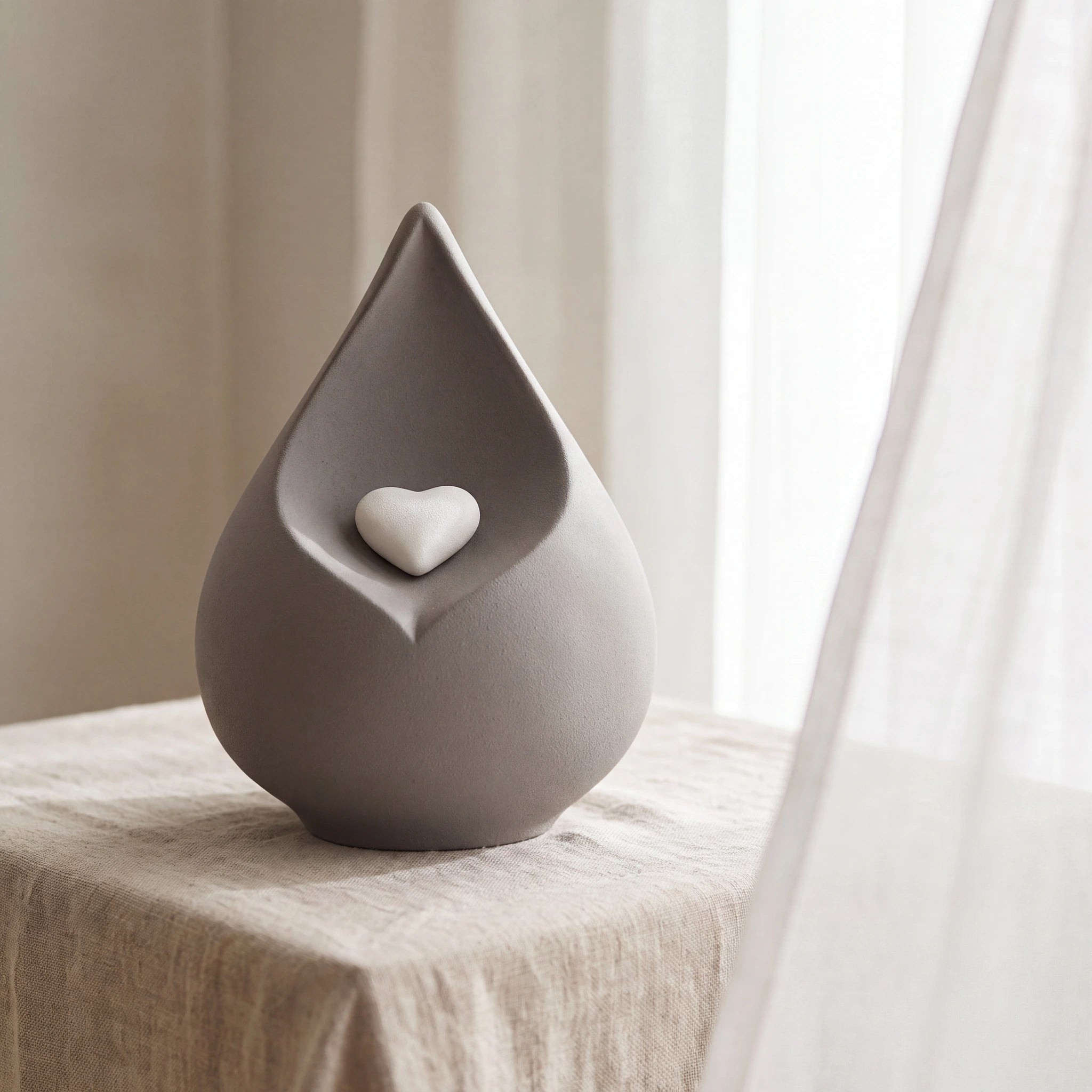 Teardrop Urn for Ashes with Heart in Grey
