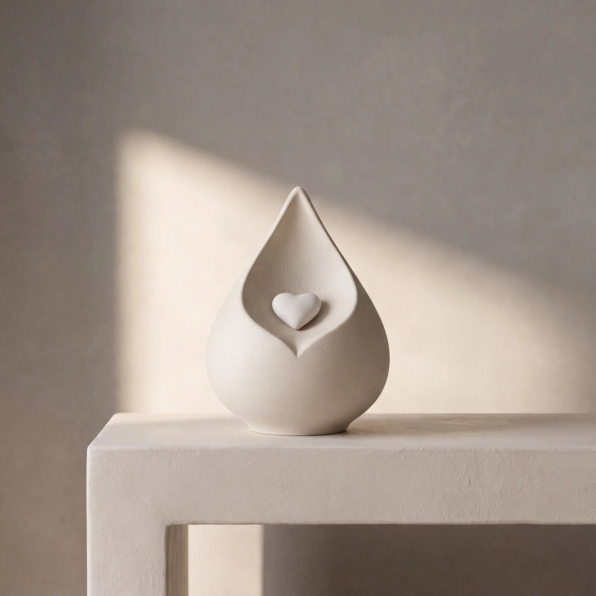 Teardrop Urn for Ashes with Heart in Light Beige