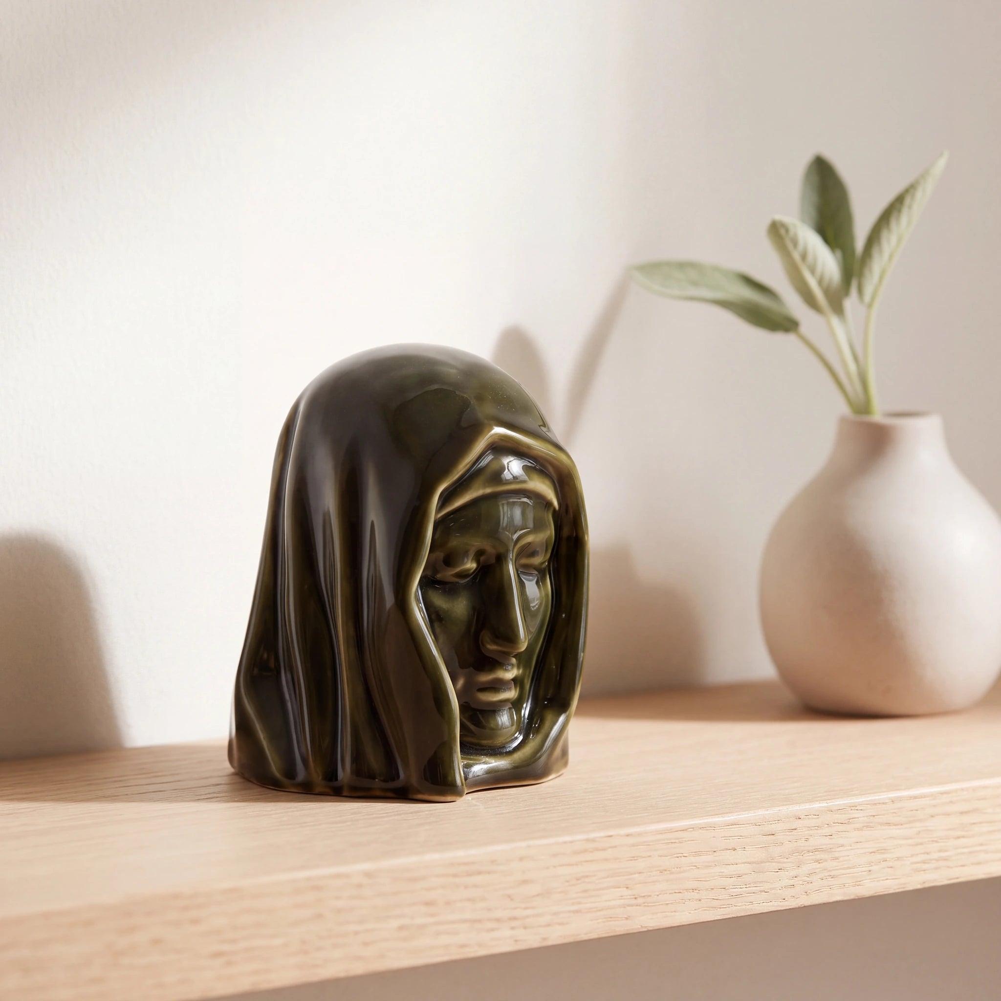 The Holy Mother Mini Urn for Ashes in Oily Green