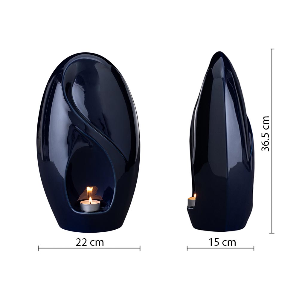 The Infinity Cremation Urn for Ashes in Metallic Blue Dimensions