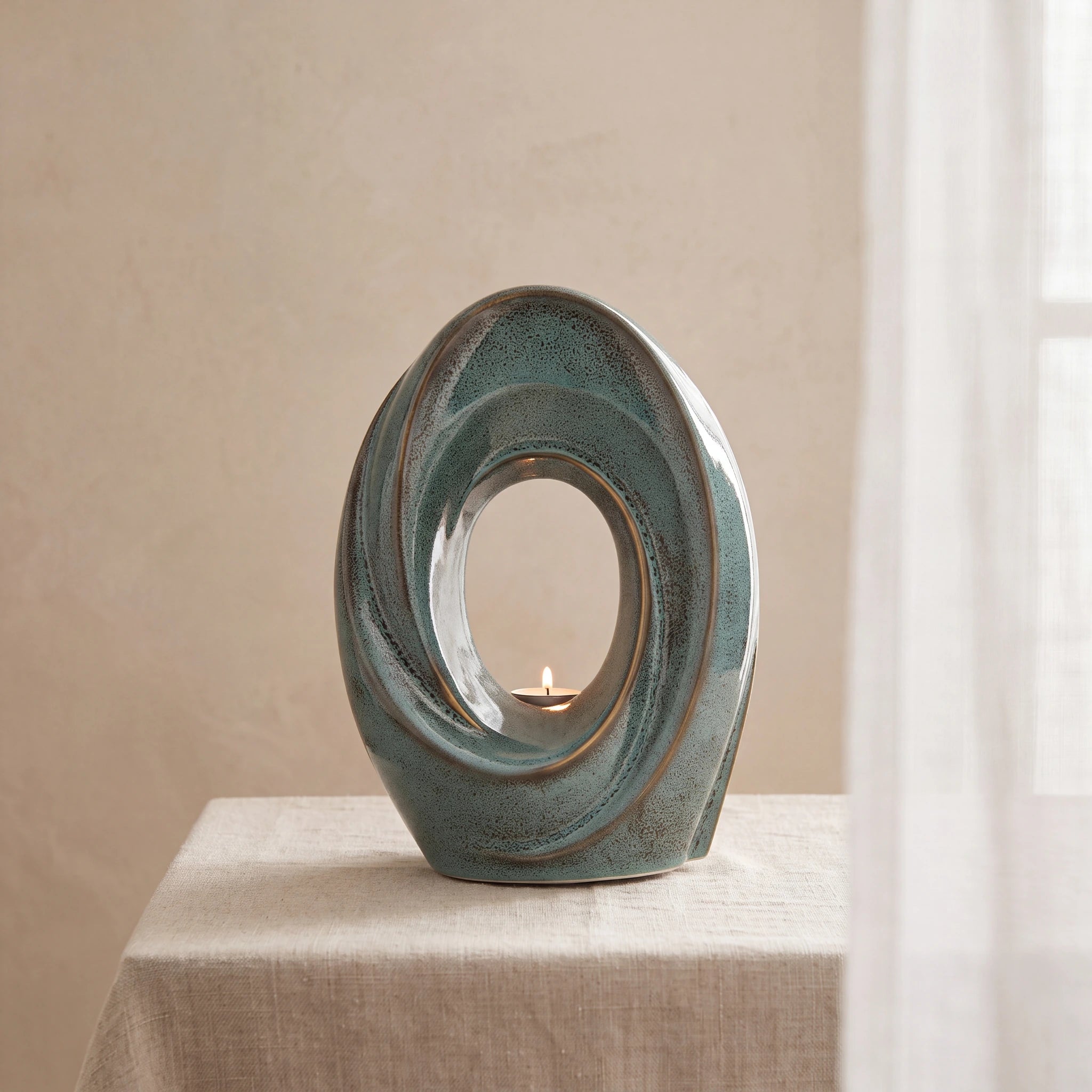 The Passage Adult Cremation Urn for Ashes in Oily Green