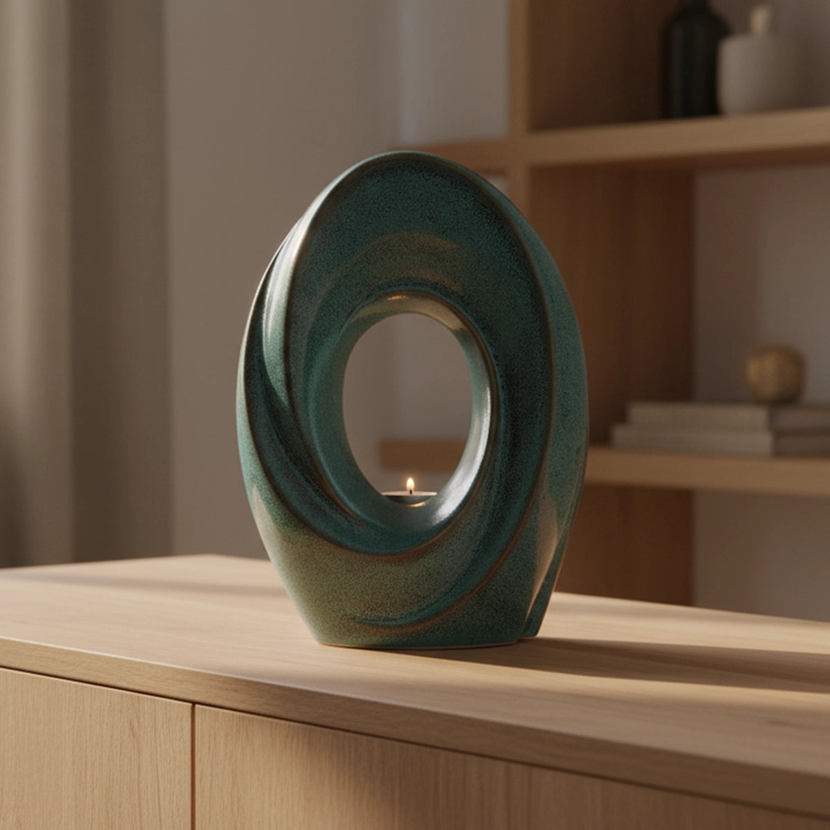 The Passage Adult Cremation Urn for Ashes in Oily Green