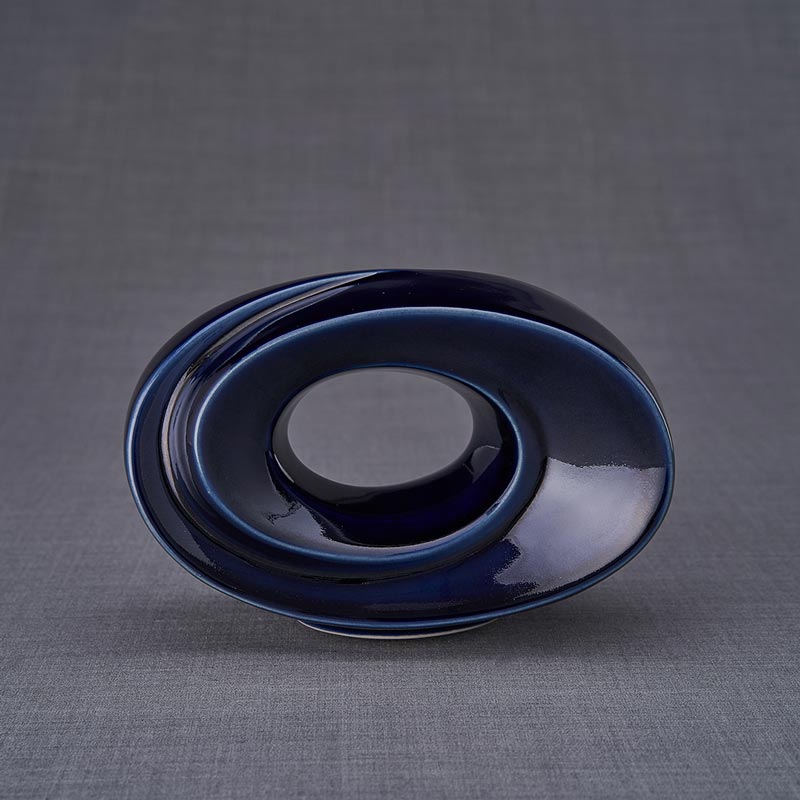 The Passage Ashes Keepsake Urn in Metallic Blue Front View
