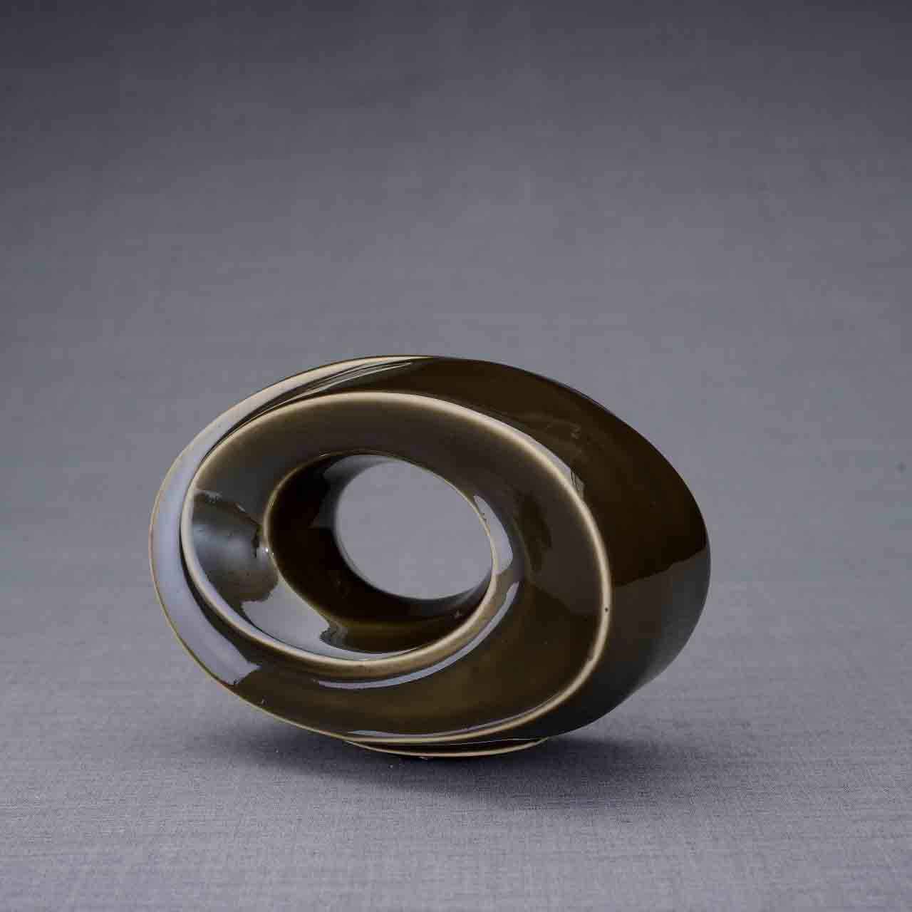 The Passage Ashes Keepsake Urn in Oily Brown Left Facing Dark Background