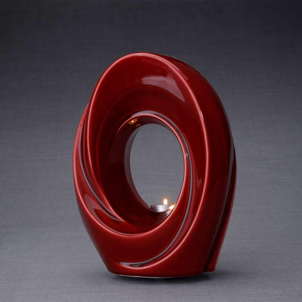 The Passage Cremation Urn for Ashes in Red Turned Left Dark Background
