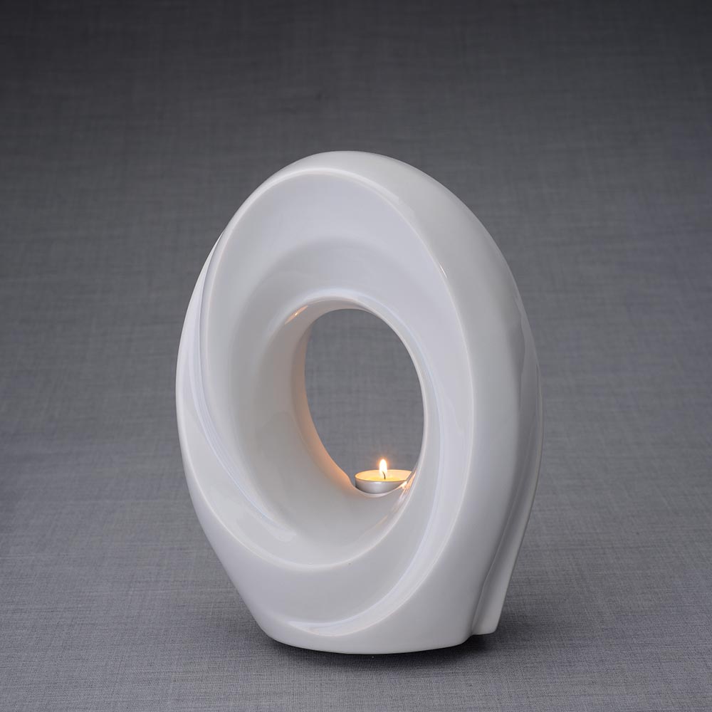 The Passage Cremation Urn for Ashes in White Facing Left Dark Background