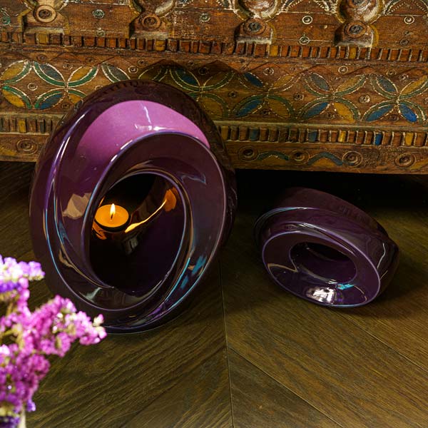 The Passage Small Urn for Ashes Violet with Adult Urn by Wall
