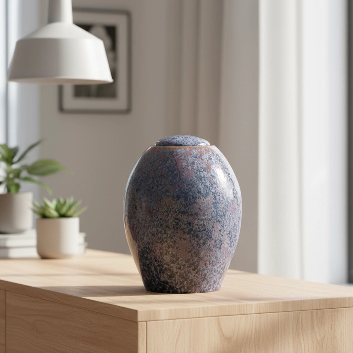 Violet Blue Crystalline Glazed Cremation Urn for Ashes