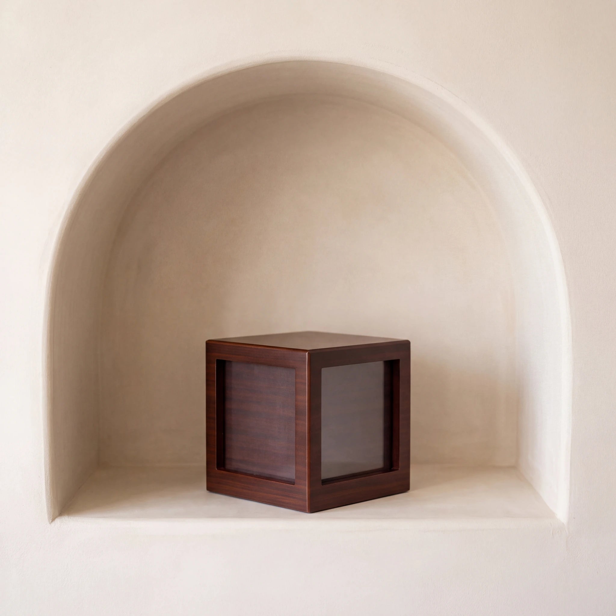 Walnut Effect MDF Photo Cube Cremation Urn for Ashes - Large