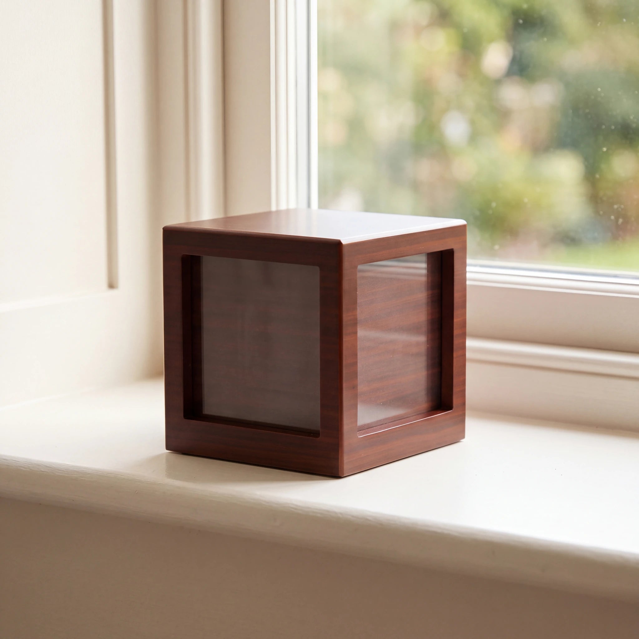 Walnut Effect MDF Photo Cube Cremation Urn for Ashes - Large