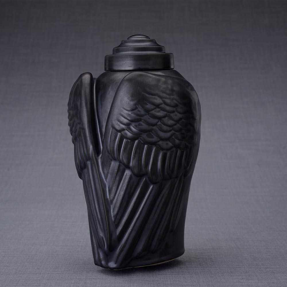 Wings Cremation Urn for Ashes in Matte Black Turned Left Turned Left
