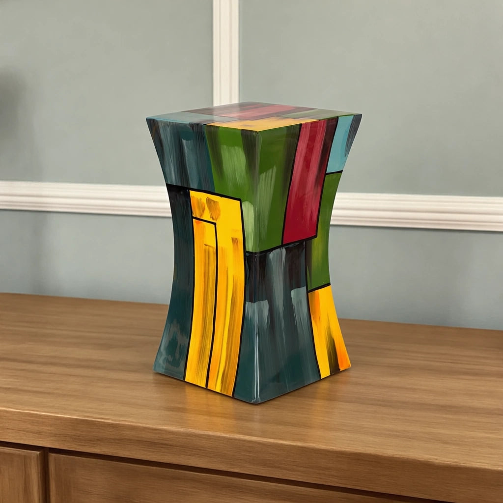 Abstract Fibreglass Small Urn for Ashes in Multicolour